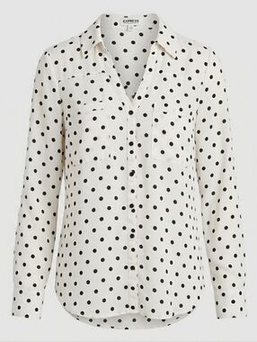 Express Portofino Shirt Medium Polka Dot Blouse Work Office Chic Top